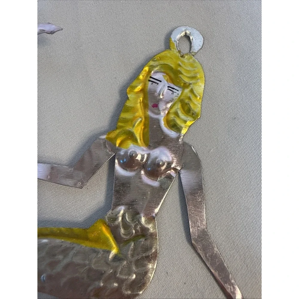 Vintage 3 Metal Mermaids Wall Decor Art Trio Gold Silver Toned Coastal Nautical